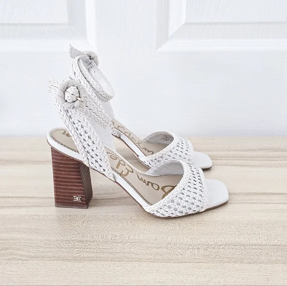 Sam Edelman Danee White Leather Block Heel Ankle Stap Sandals Size 7 - Picture 4 of 10